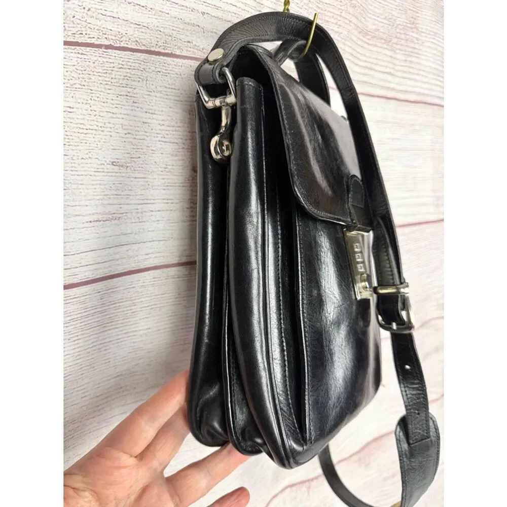 L.A.P.A. Florence Black Leather Vertical Briefcase  Italy Combination Lock